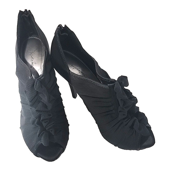 Jacqueline Ferrar Jovana Black Chiffon Ruffle Stilleto Shoes Sz 7.5 M - Picture 4 of 16